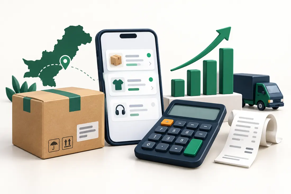 COD e-commerce parcel, order screen, calculator and profit chart
