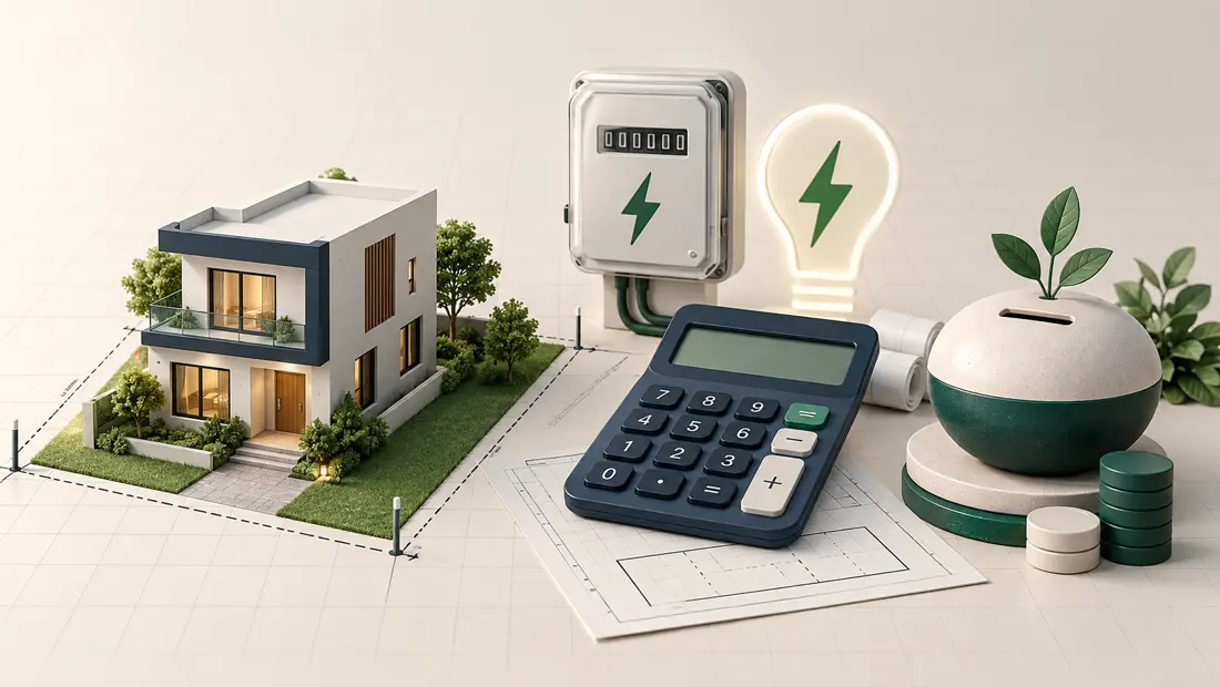 Property plot, electricity meter, calculator and household savings tools